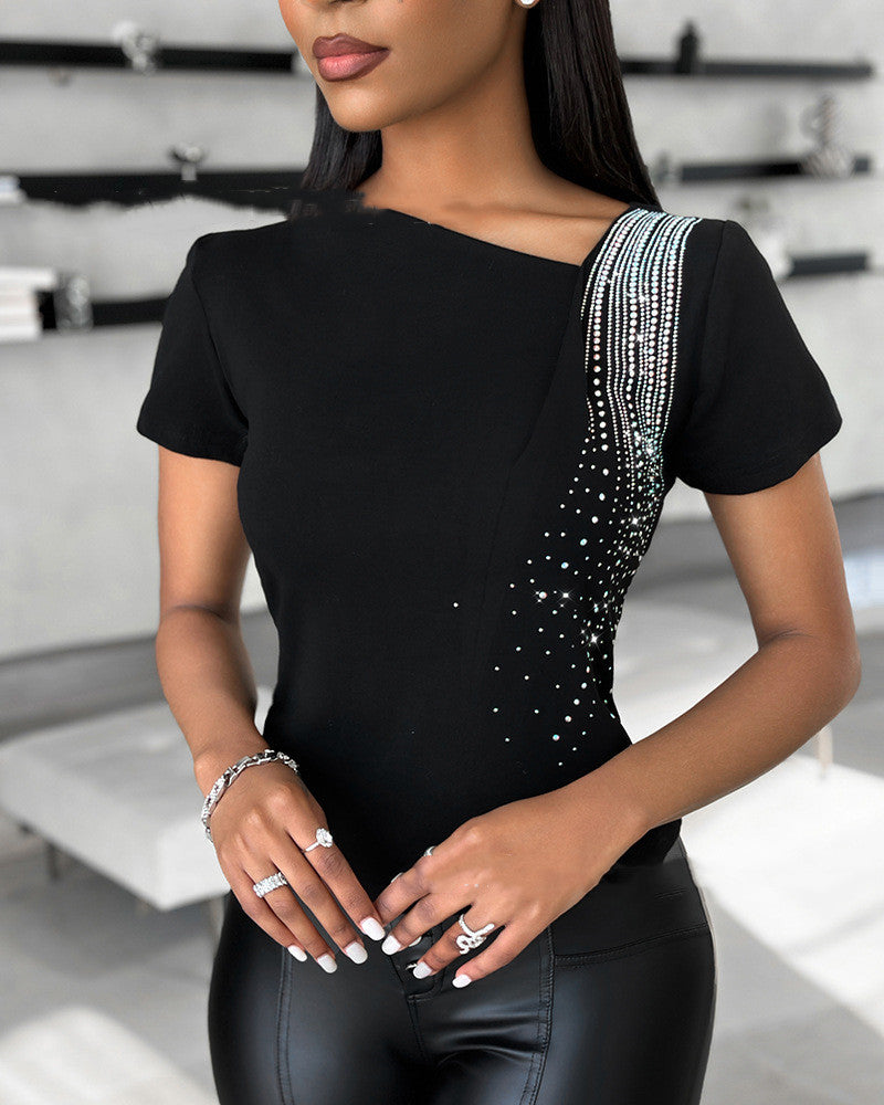 Short-Sleeved Top for Women with Lace Stitching