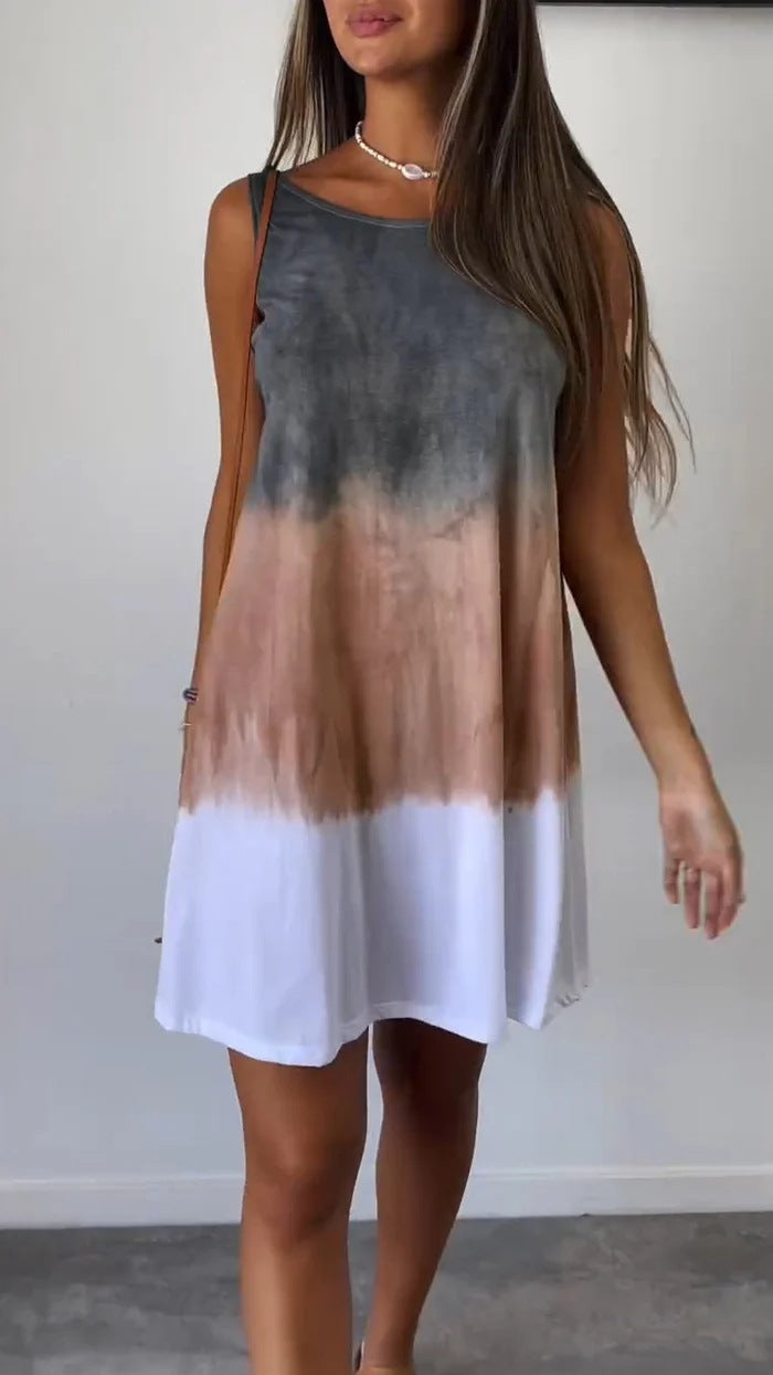Women Internet Celebrity Summer Tie Dyed Printed Sleeveless Loose Dress