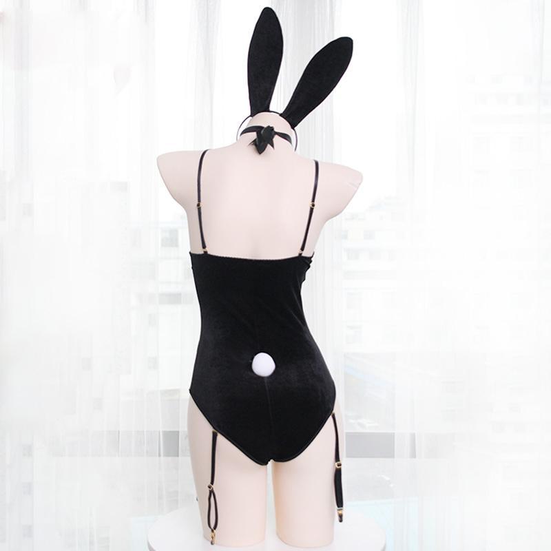 Rabbit Ears Tail Spaghetti Strap Stockings Lingerie