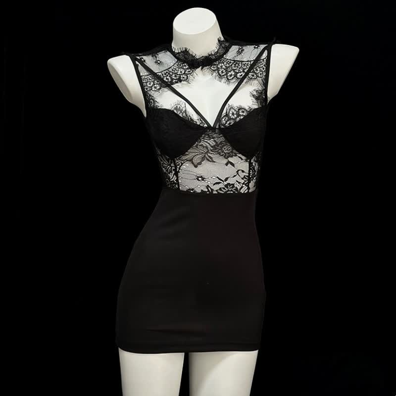 Sexy Lace See-through Hollow Out Lingerie Dress Set