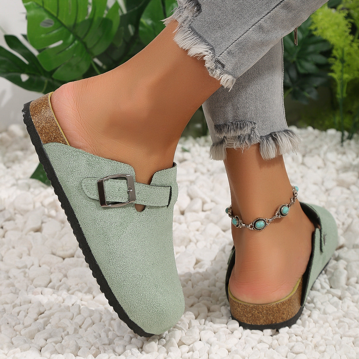 Retro Square Toe Women's Slippers with Thick Soles