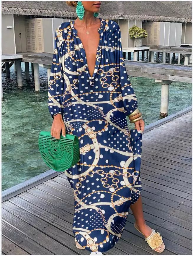 👗👗Bohemian Fashion Printed V-Neck Wrap Maxi Dress (Summer Must-Have for Women)