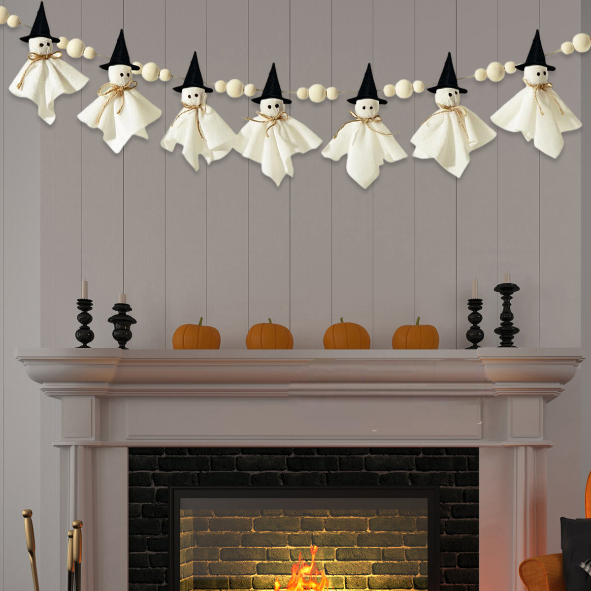10 pcs Cute Halloween Ghost with Wooden Beads Garlands