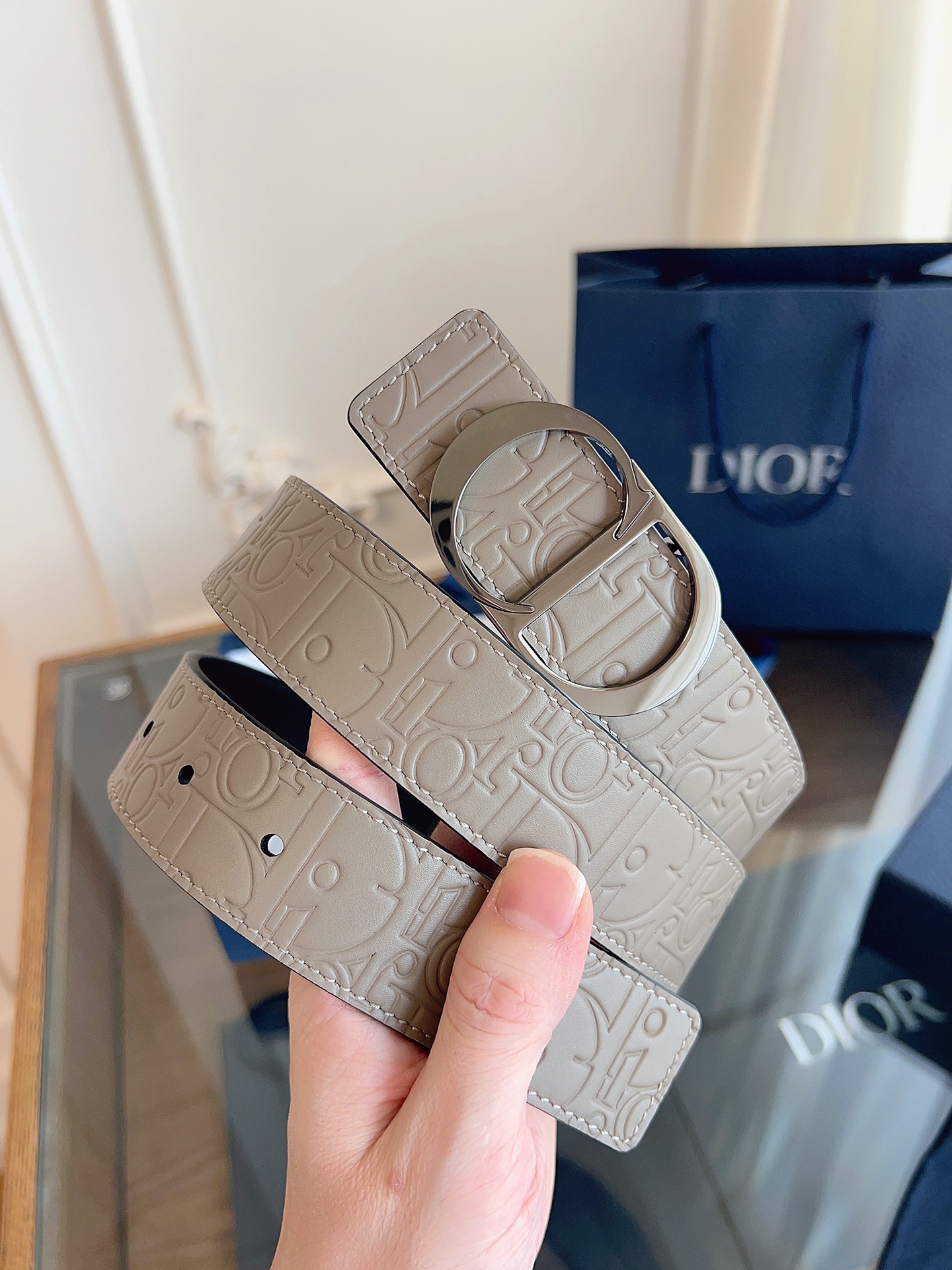 Dior embossed leather belt 3.5CM wide