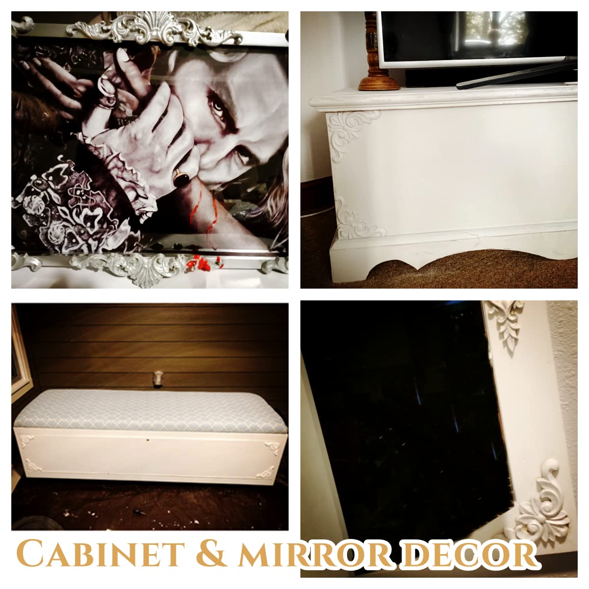 4 Pcs/Set Wood Carved Onlay Appliques, Unpainted Wooden Corner Carving Decals