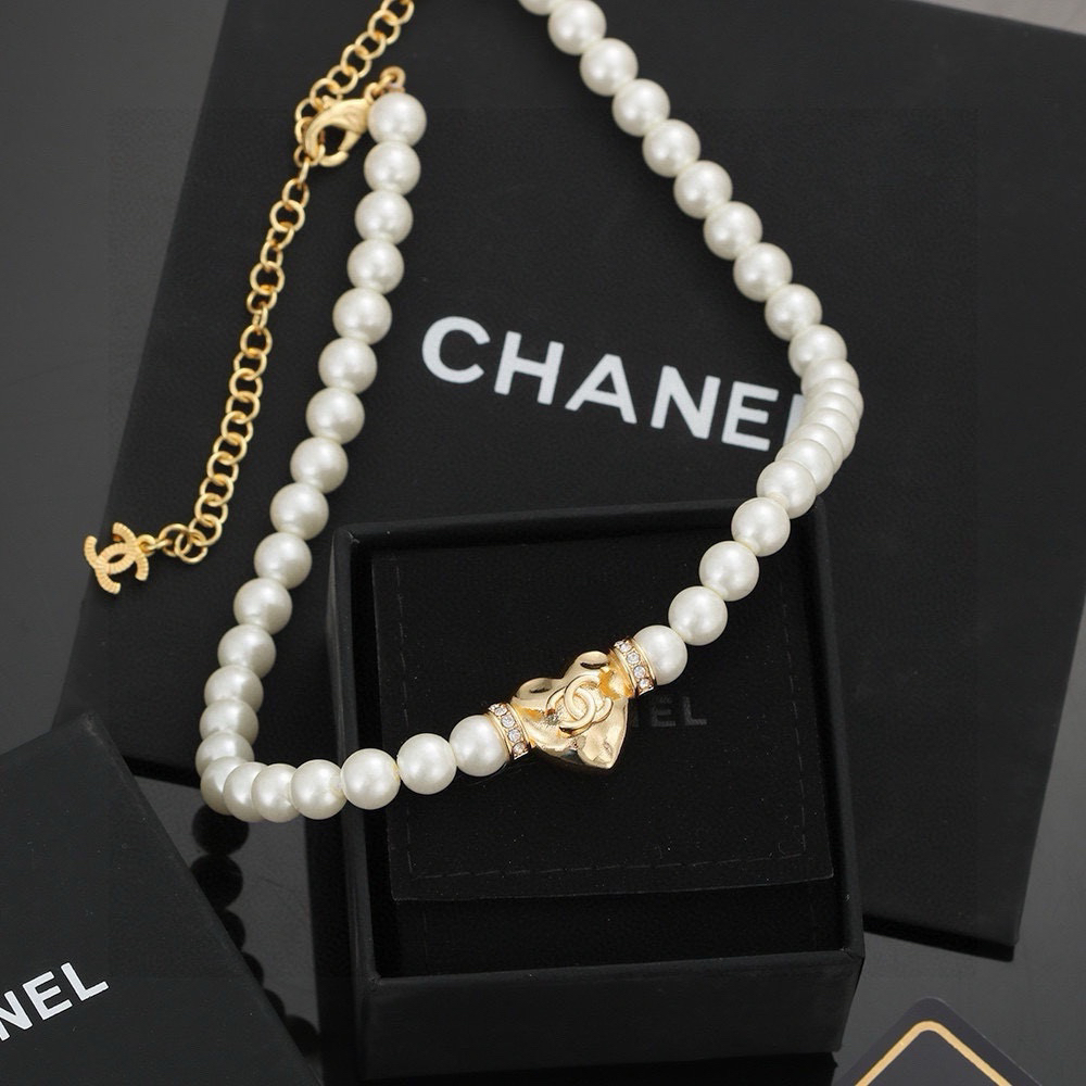 Chanel Heart Peach Pearl Necklace