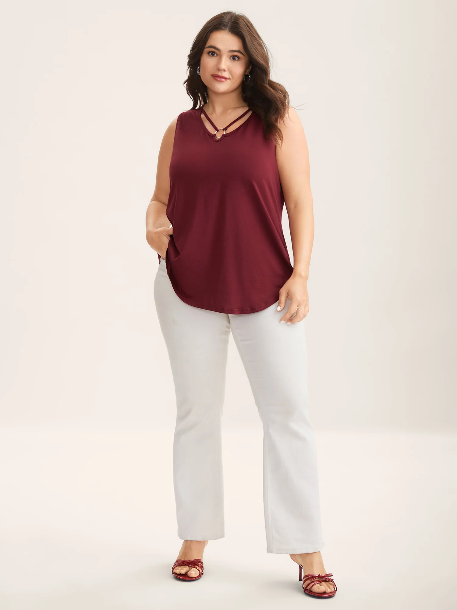 Metal Detail Cut-Out Neck Tank Top