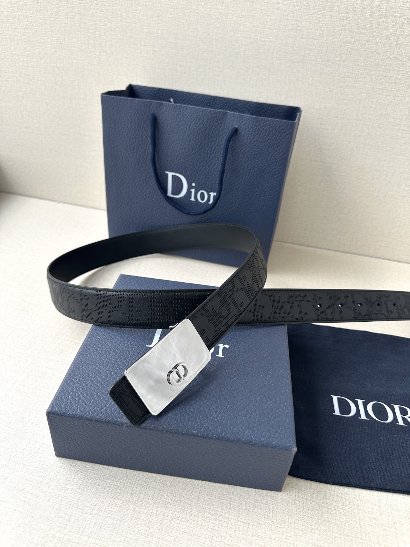 Dior square buckle leather belt 3.5CM wide