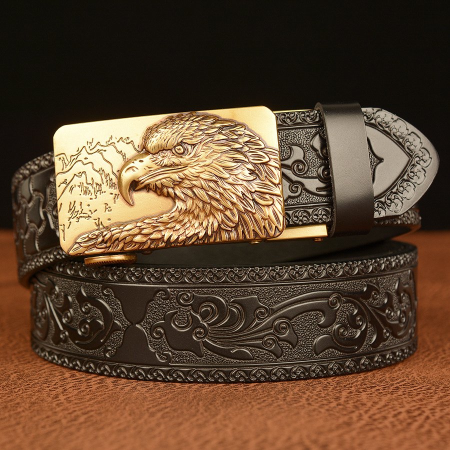 Bald Eagle Cowboy Leather 3D Manual Engraved Belt