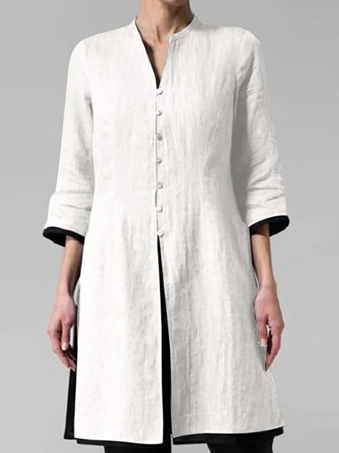 Solid Color Stand Collar Slim Fit Long Casual Top