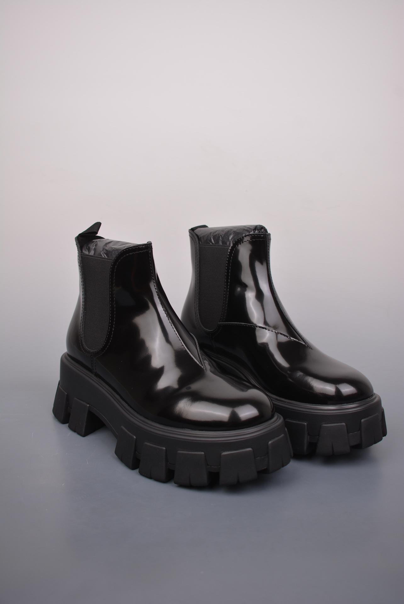 Prada Platform Biker Boots Shiny Black