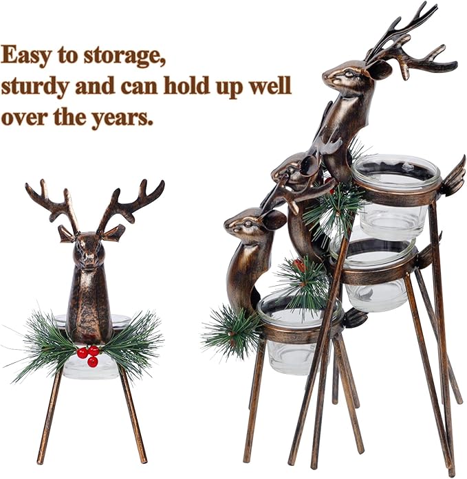 🌲🦌Christmas Metal Reindeer Tea Light Candle Holder (Set of 3PCS)