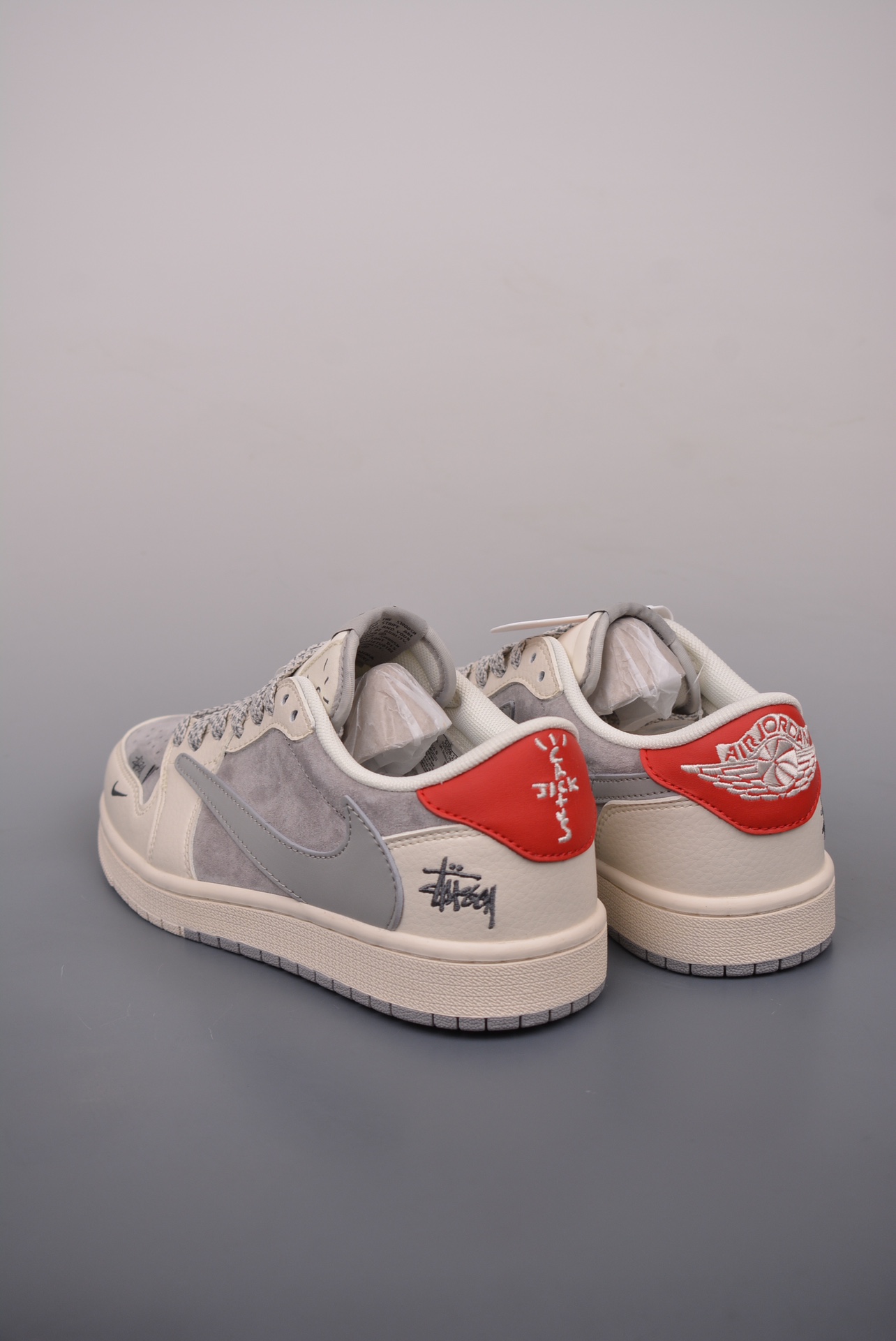 Stussy x Travis Scott x Nike Air Jordan 1 Low OG Beige, Red and Gray SJ2068-130
