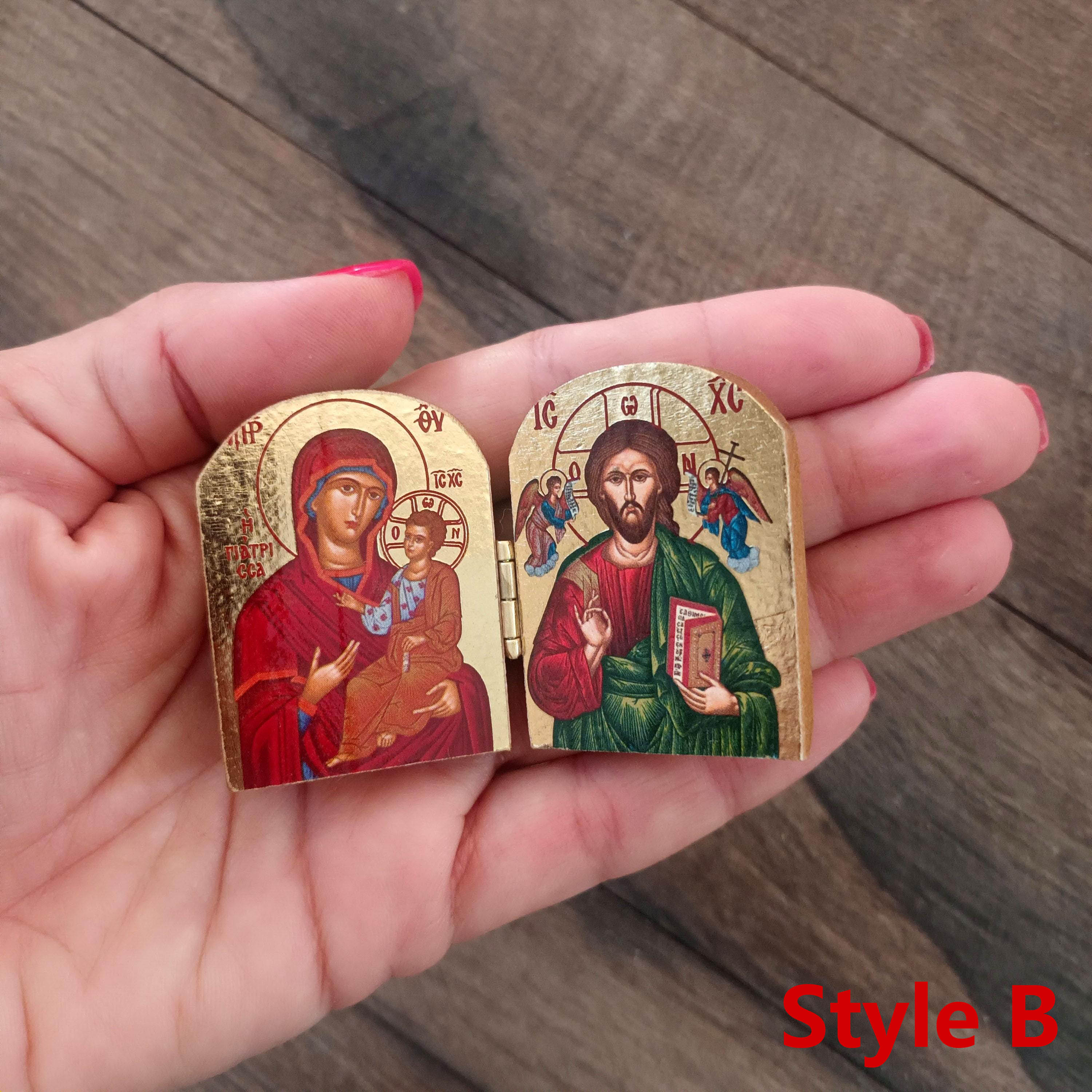 Mini diptych Orthodox icon | Christian religious office decor gift