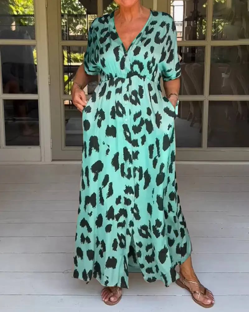 💃Loose Leopard V-Neck Maxi Dress(🔥Last Day Special Offer🔥)