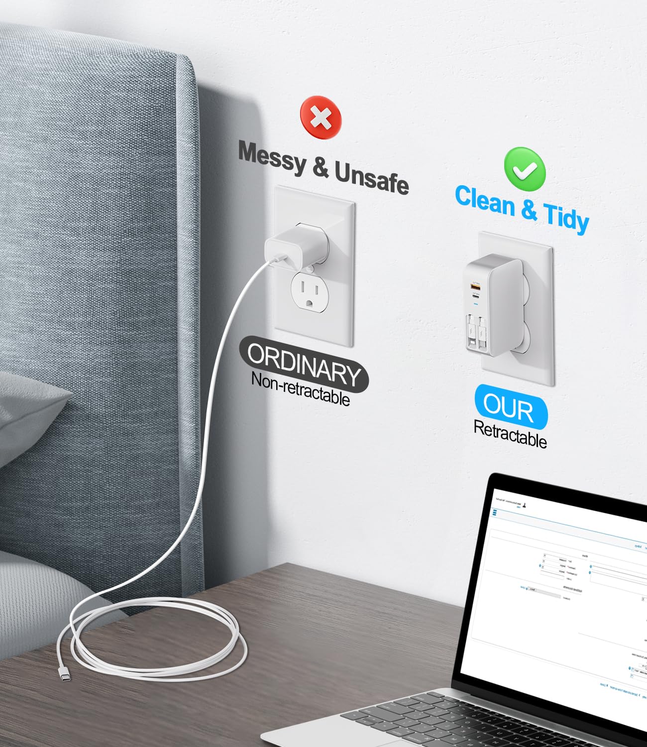 🔥2025 Upgraded🔥4 in 1 Retractable Wall Charger with Dual Cables