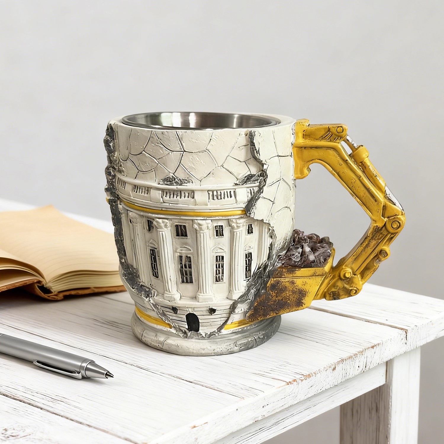 Demolition-themed mug (Someone Lied) with 3D design