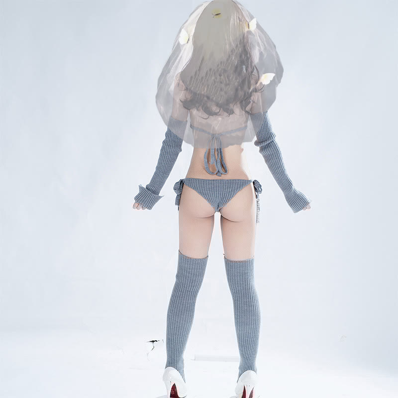 Backless Lace-up Sweater Lingerie Set