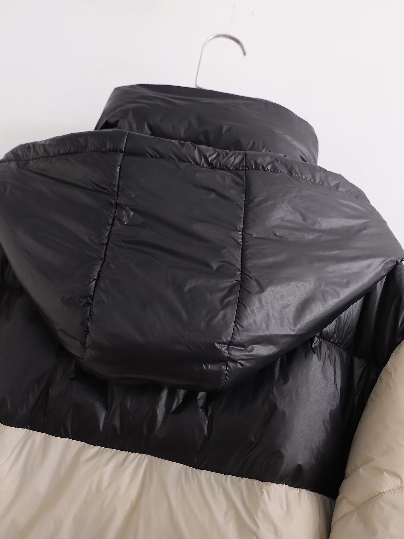Women Clothing Thick Contrast Color Hooded Cotton Coat Winter Short Western Cotton Padded Jacket