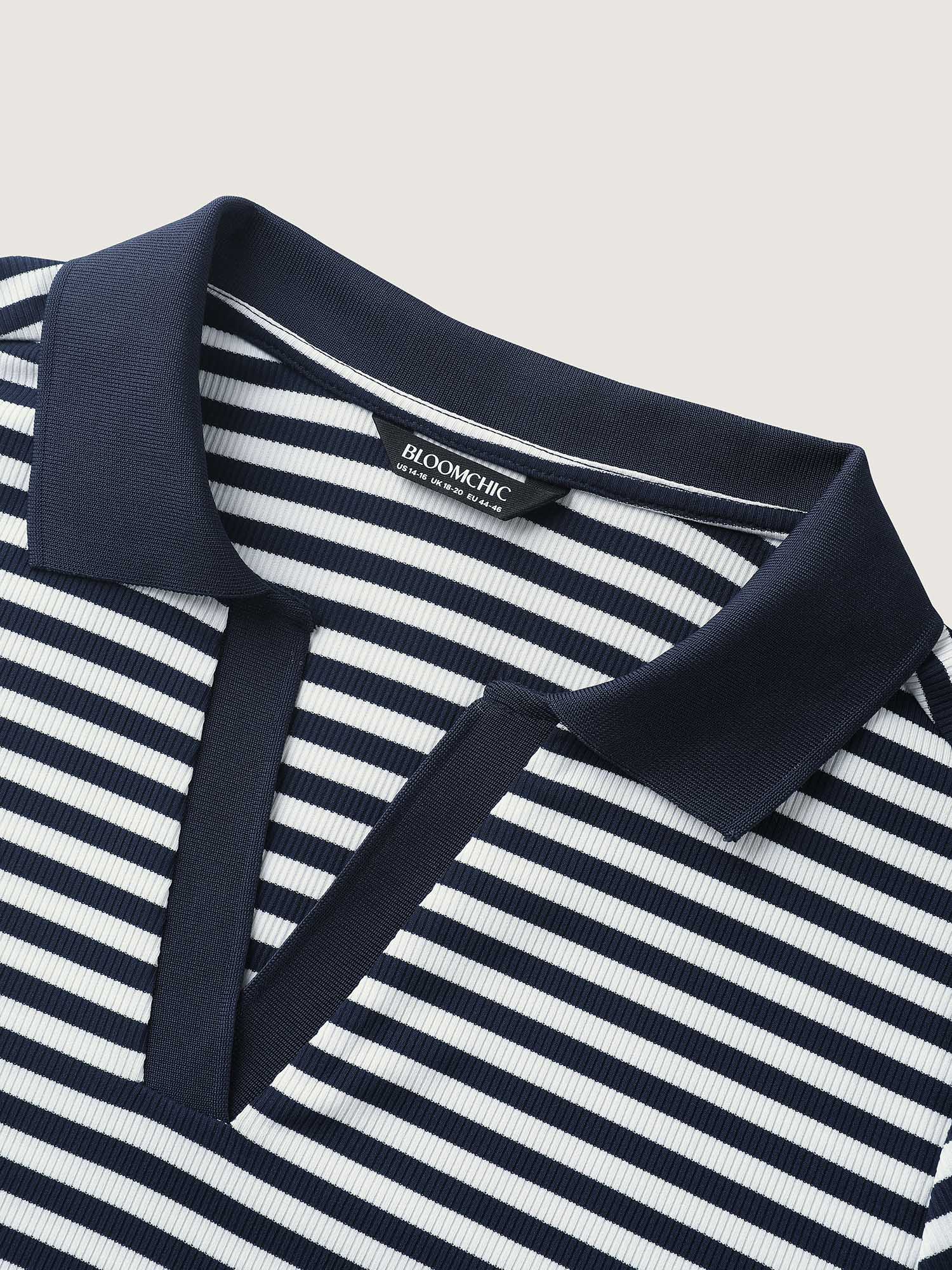 Polo Collar Stripes Contrast T-Shirt