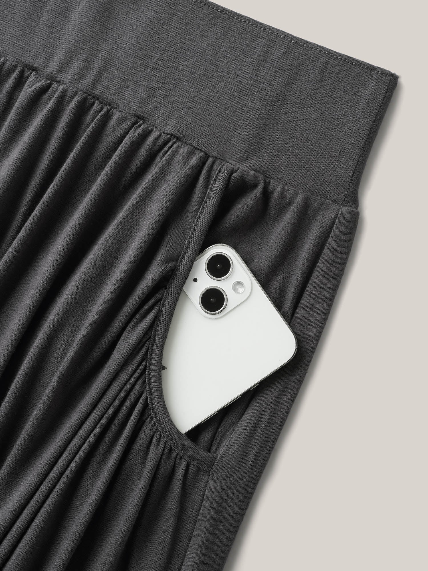 Supersoft Wide Waistband Pleated Plain Midi Skirt