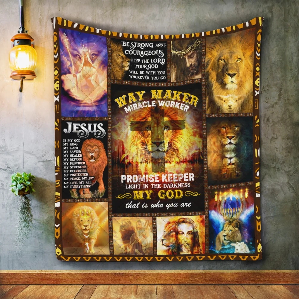 Jesus Way Maker Miracle Worker, Lion Quilt Blanket