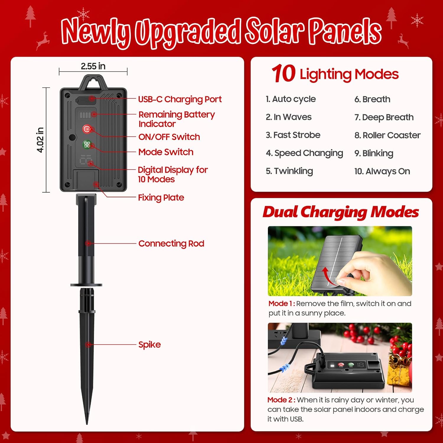 🎅2024 Christmas Promos🔥Colorful Solar Candy Cane Christmas Tree Lights with Bright 102 LED and 10 Modes