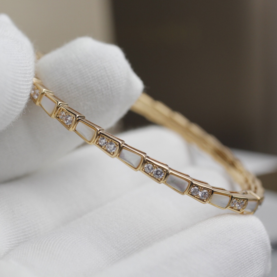 Bulgari White Mother-of-Pearl Snake Bone Bracelet