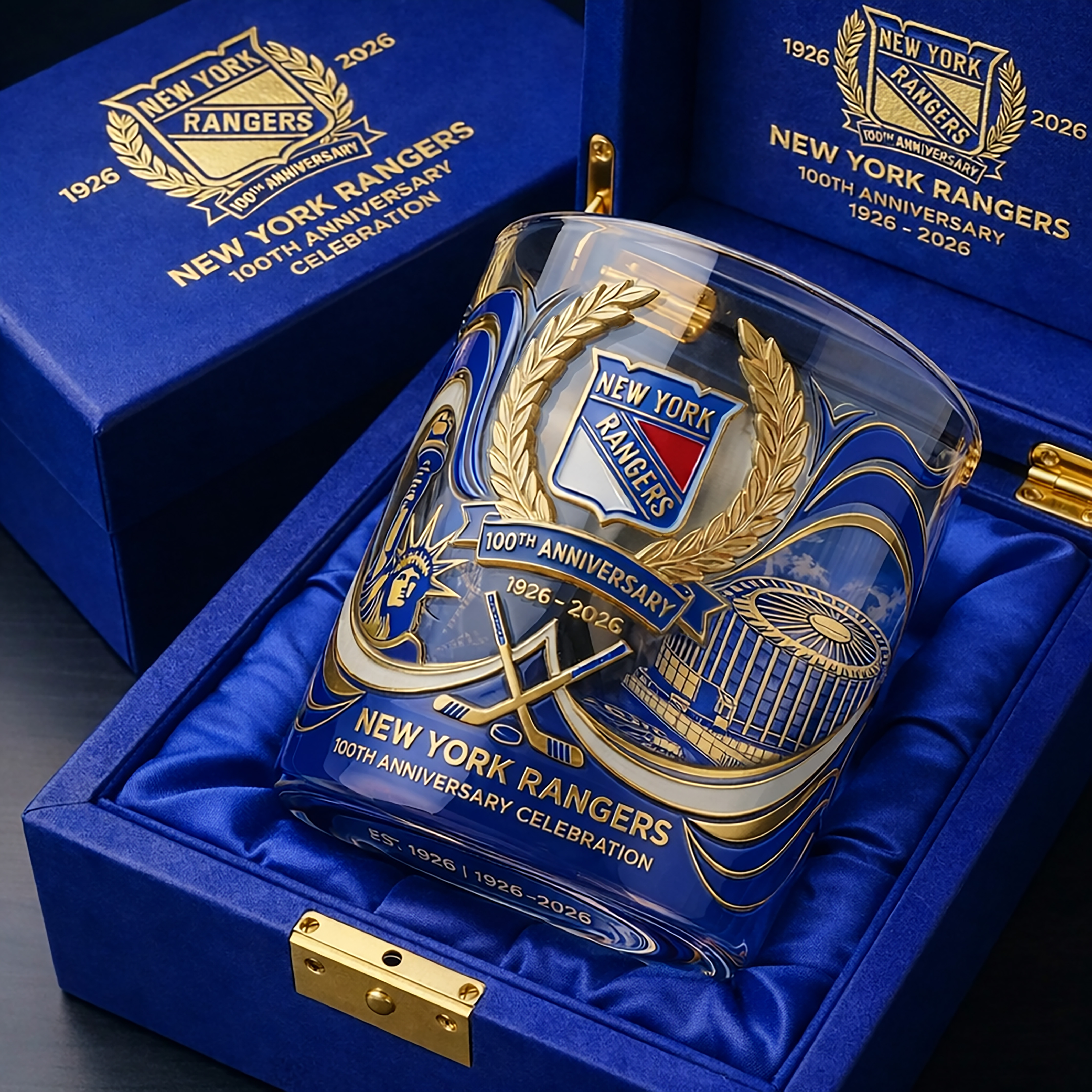 🥃 New York Rangers – 100th Anniversary Commemorative Whiskey Glass