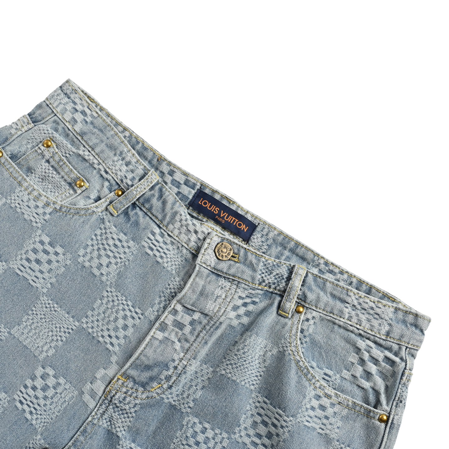 Louis Vuitton 25ss checkerboard jacquard denim shorts