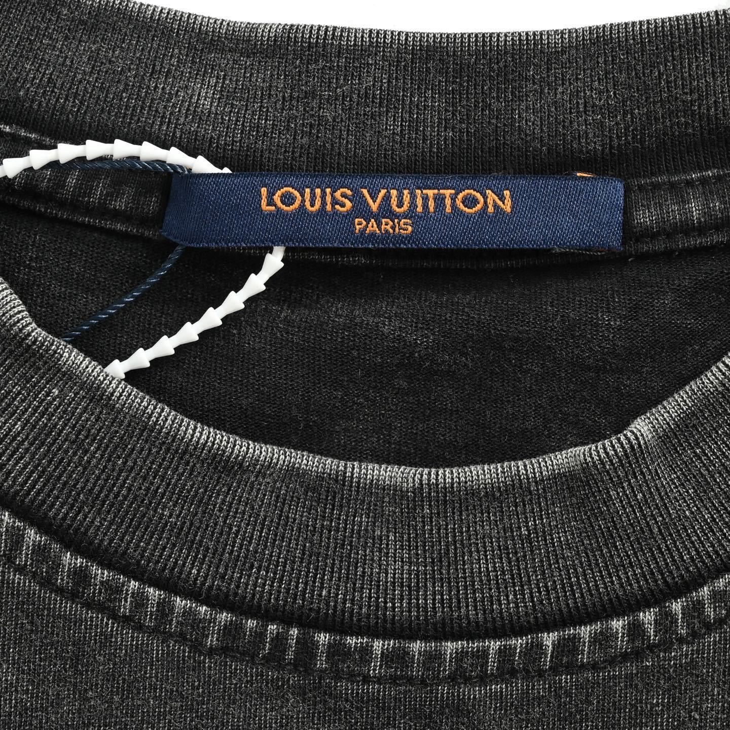 Louis Vuitton 25ss embroidered lettering washed distressed short sleeves