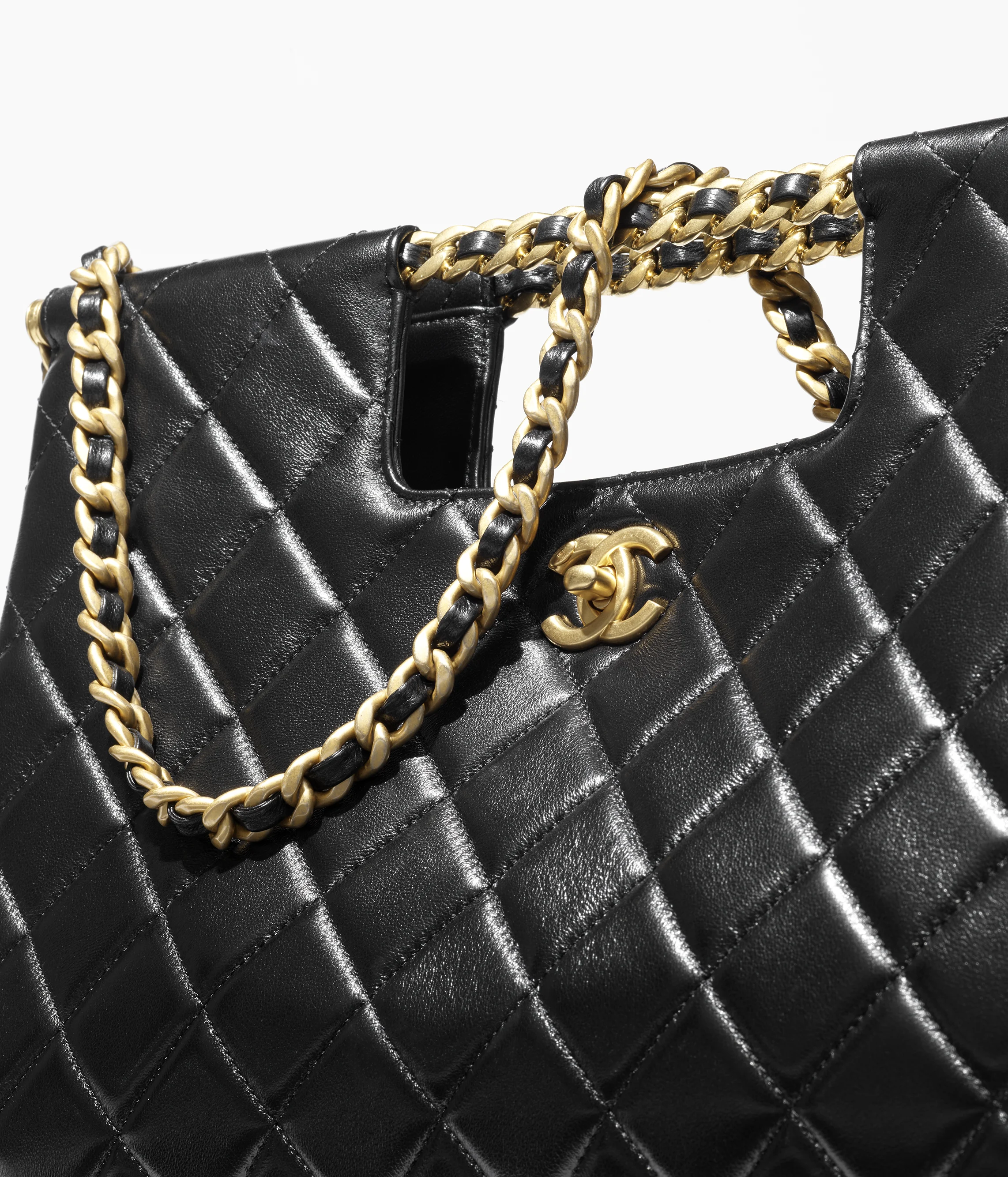 Chanel Shopping Bag Shiny Lambskin & Gold-Tone Metal Black AS5407-B20556-94305