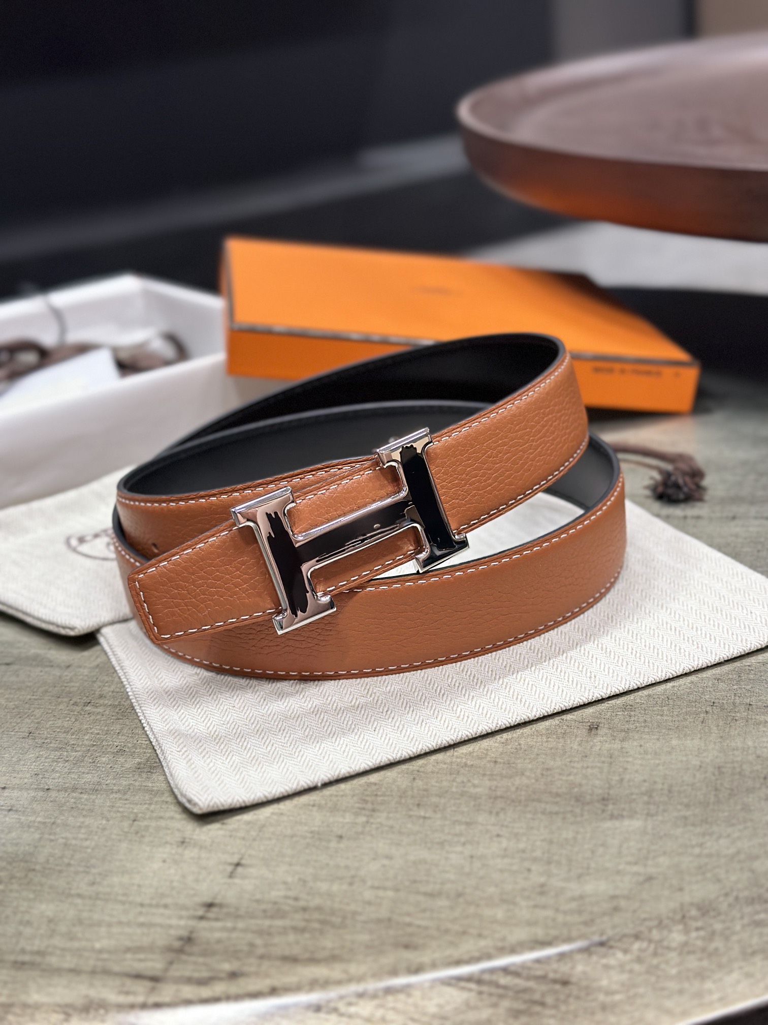 Hermès epsom double-faced calfskin belt 3.2CM wide