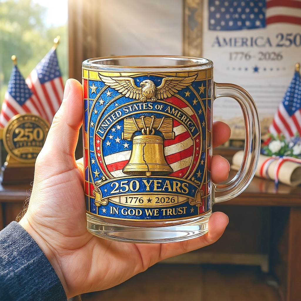 United States 250th Anniversary Commemorative Stained Glass Mug