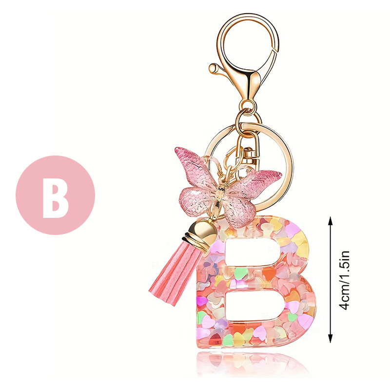 ✨✨Heart sequin butterfly letter tassel keychain(Choose your own name keychain)