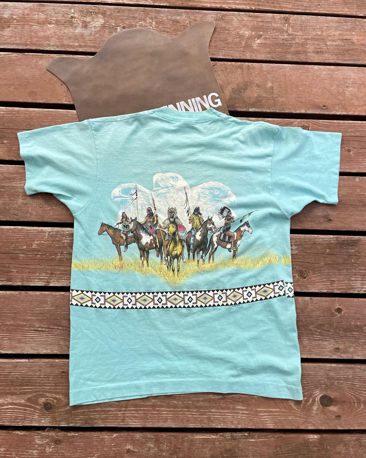 Men's Casual Western Eagle Denim Print Short Sleeve