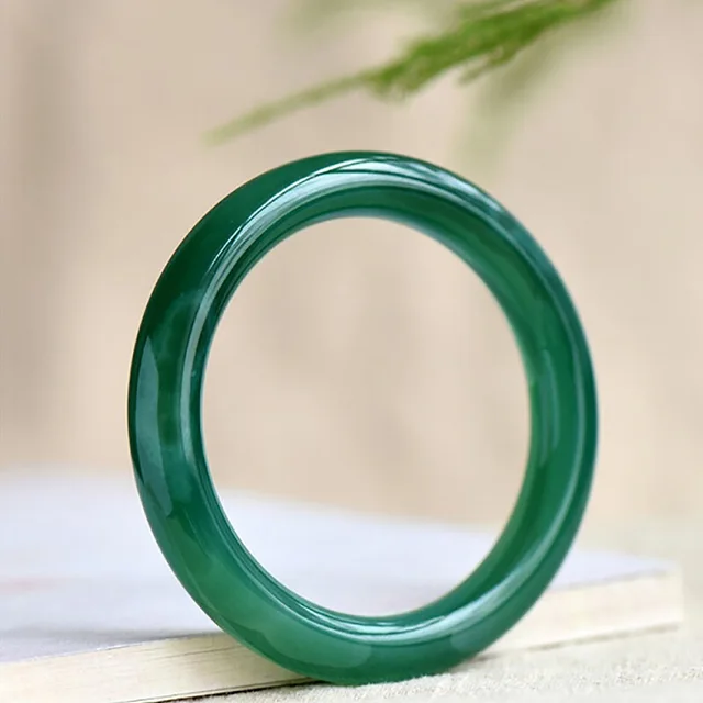 Natural White Jade Round Women's Bangles Brazil Ice Green Chalcedony Couple Bracelets Fine Jewelry Ladies Gift Free Shipping