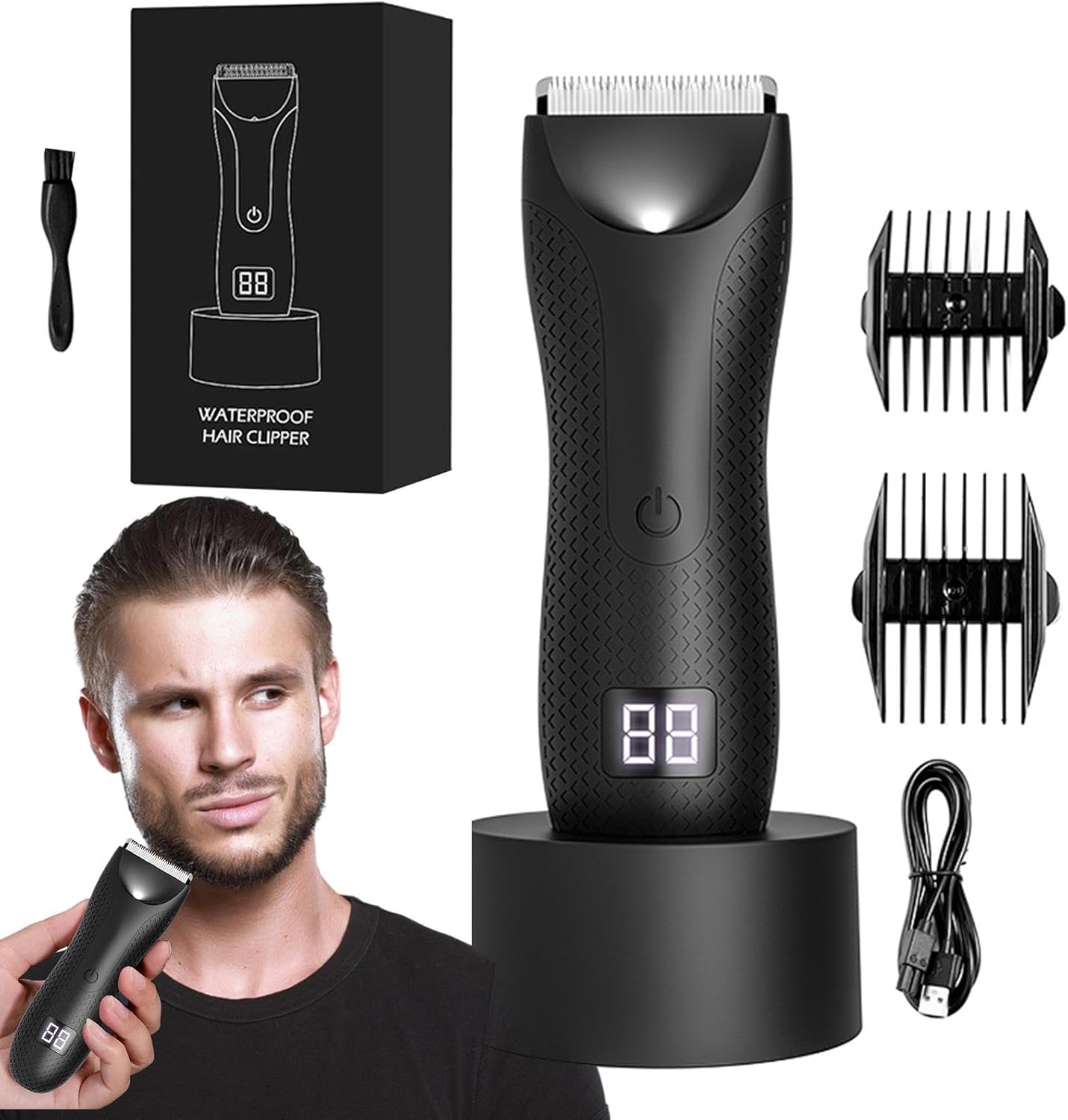 🔥Free Shipping🔥Men Groin & Body Hair Trimmer (Trimmer Blade, Waterproof Wet/Dry Groomer, USB-C Rechargeable,With Charging Dock)