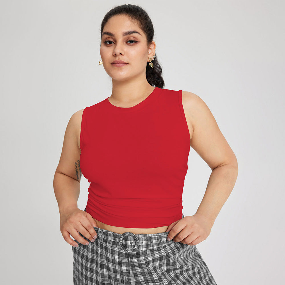 Plus Size Women Simple Casual All Match Red Vest Breathable Slim Fit Outerwear Top
