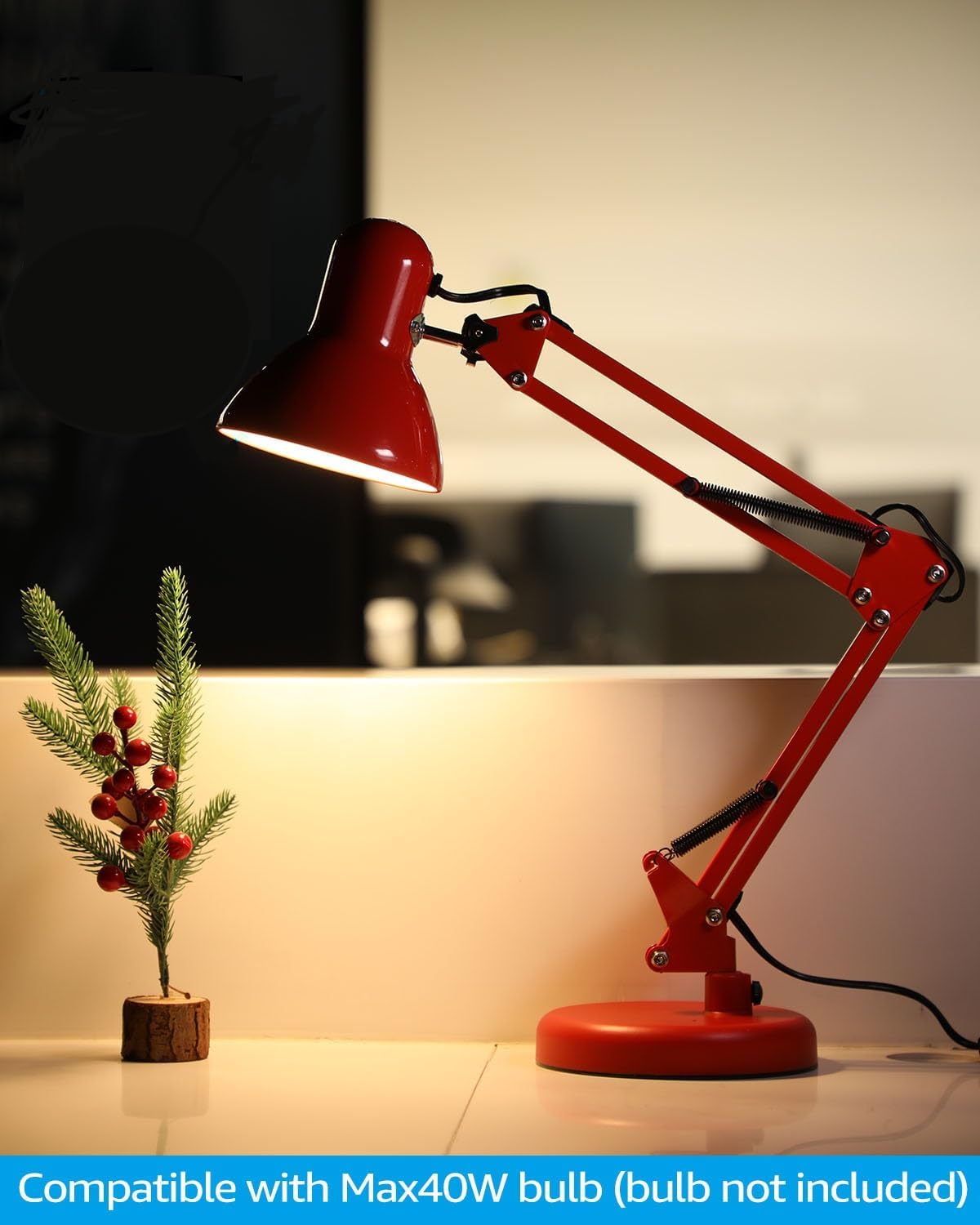 TORCHSTAR Metal Desk Lamp with Clamp, Swing Arm , Architect Adjustable Gooseneck Table Lamp, Clip Desk Lights for Home Office, Work, Study, Reading, E26 Base, Multi-Joint, Black