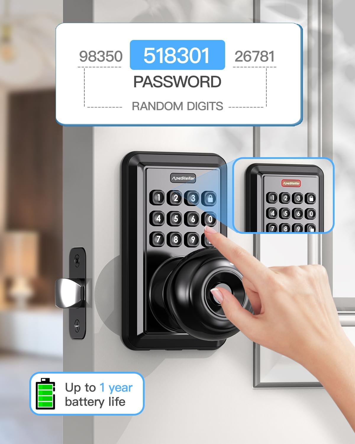 Keyless Entry Door Lock with Handle Knob - Digital Code Door Knob Handle Lock with Keypad - Smart Door Knob with Lock - Anti-Peeping Password-Auto Lock-Easy Installation-Oil Rubbed Bronze