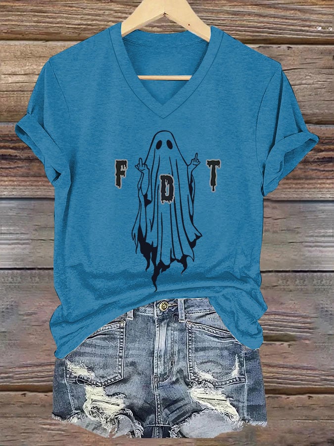 🔥Buy 3 Get 10% Off🔥Women's Halloween FDT Printed V-Neck Short Sleeve T-Shirt