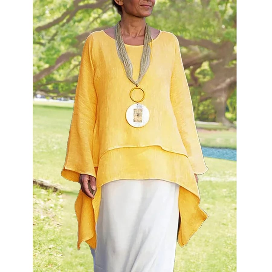 Casual Long Sleeve Plus Size Crew Neck Blouse