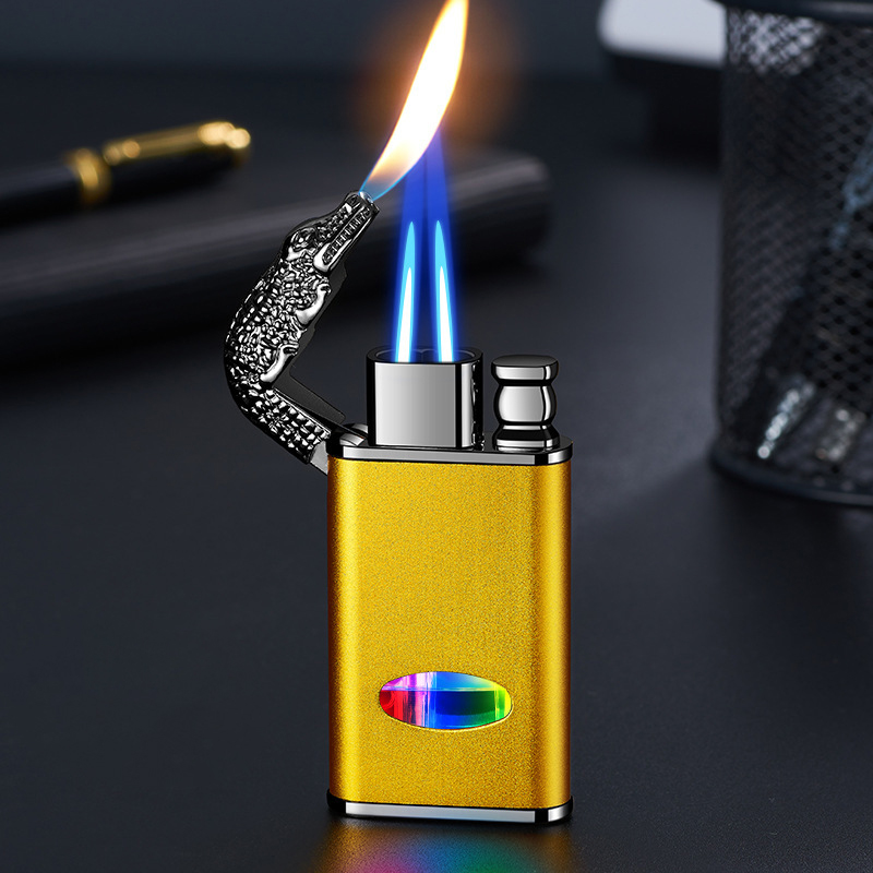 Crocodile Twin Flame Windproof Lighter, Refillable Lighter