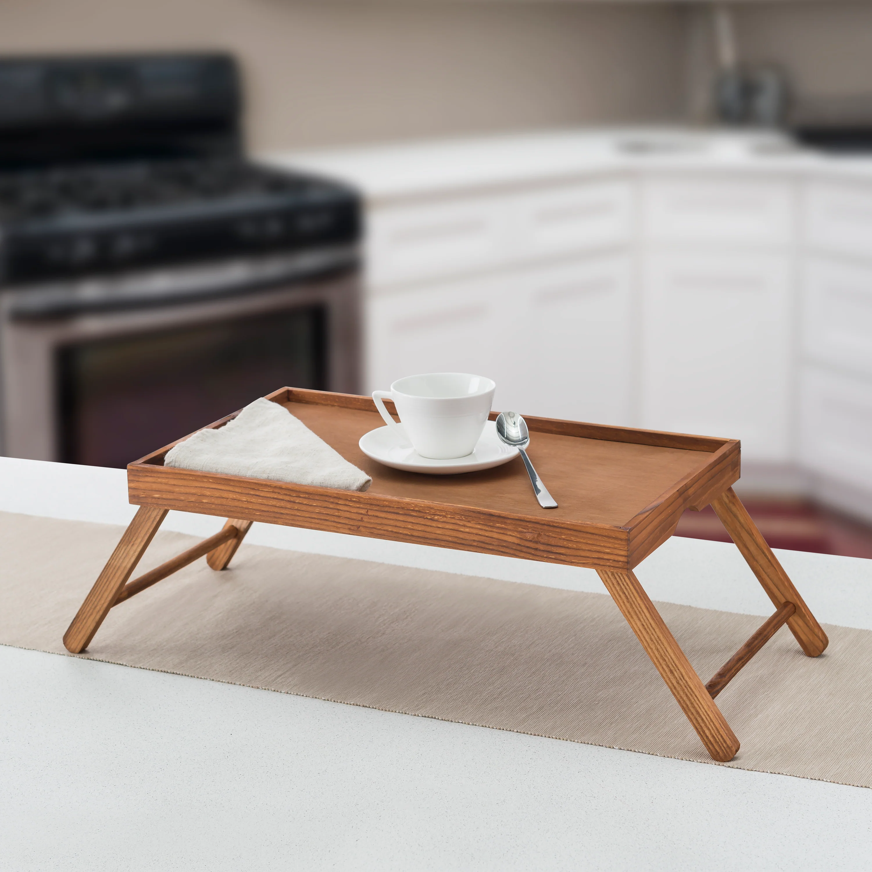 Home Basics Bed Tray With Folding Legs, Natural, 9x12x18.5 Inches