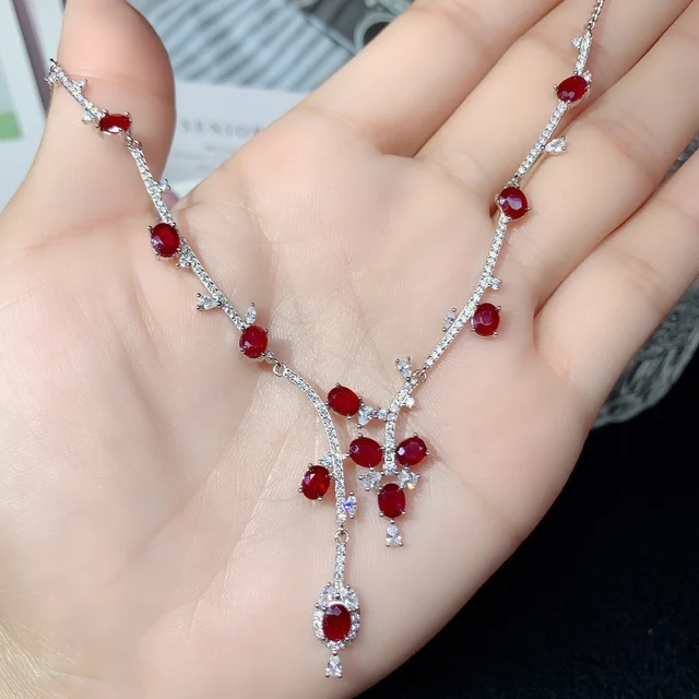 Ruby Necklace Women's Silver 925 Jewelry Free shipping Gemstone Women's Pendant Gemstone Christmas Gift necklace pendant
