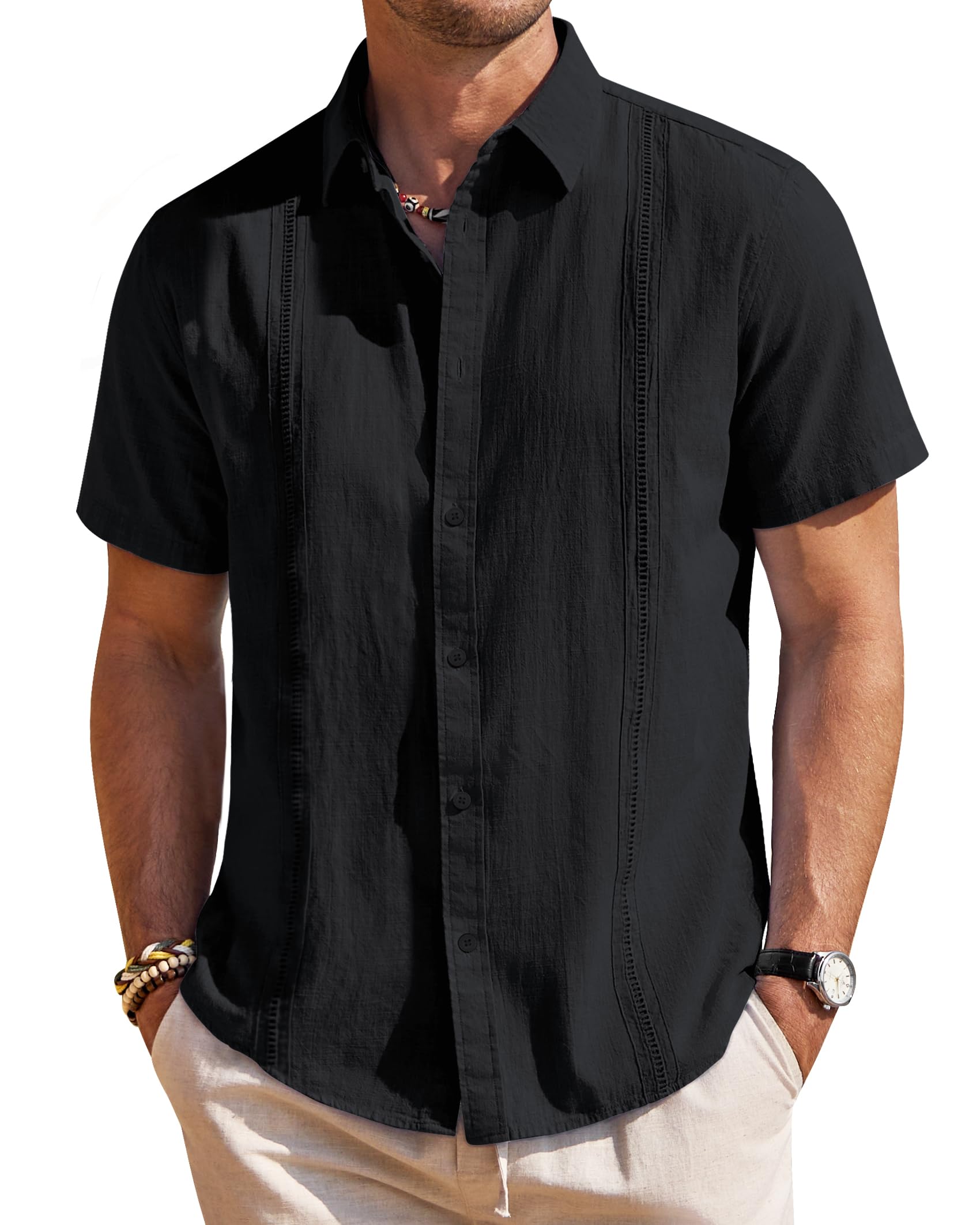 Men's linen short-sleeved shirt | Cuban collar casual top | Lightweight and breathable must-have for summer