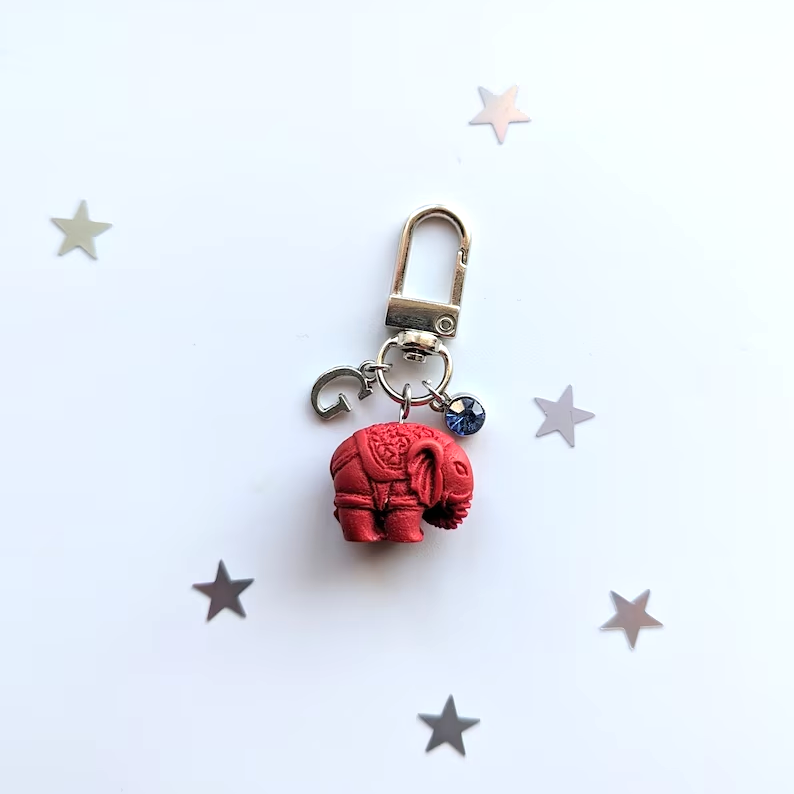 Natural stone travel elephant keychain