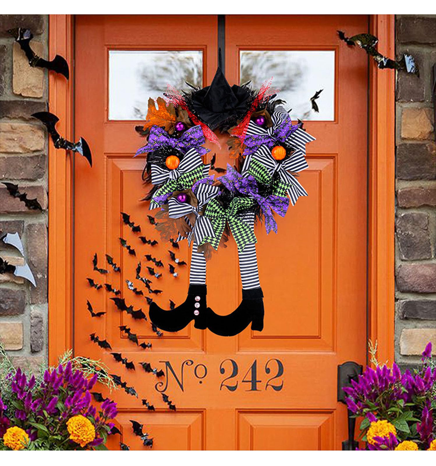 🧙‍♀️Black Witch Wreath - Witch Hat Long-Legged Pumpkin Wreath🎀