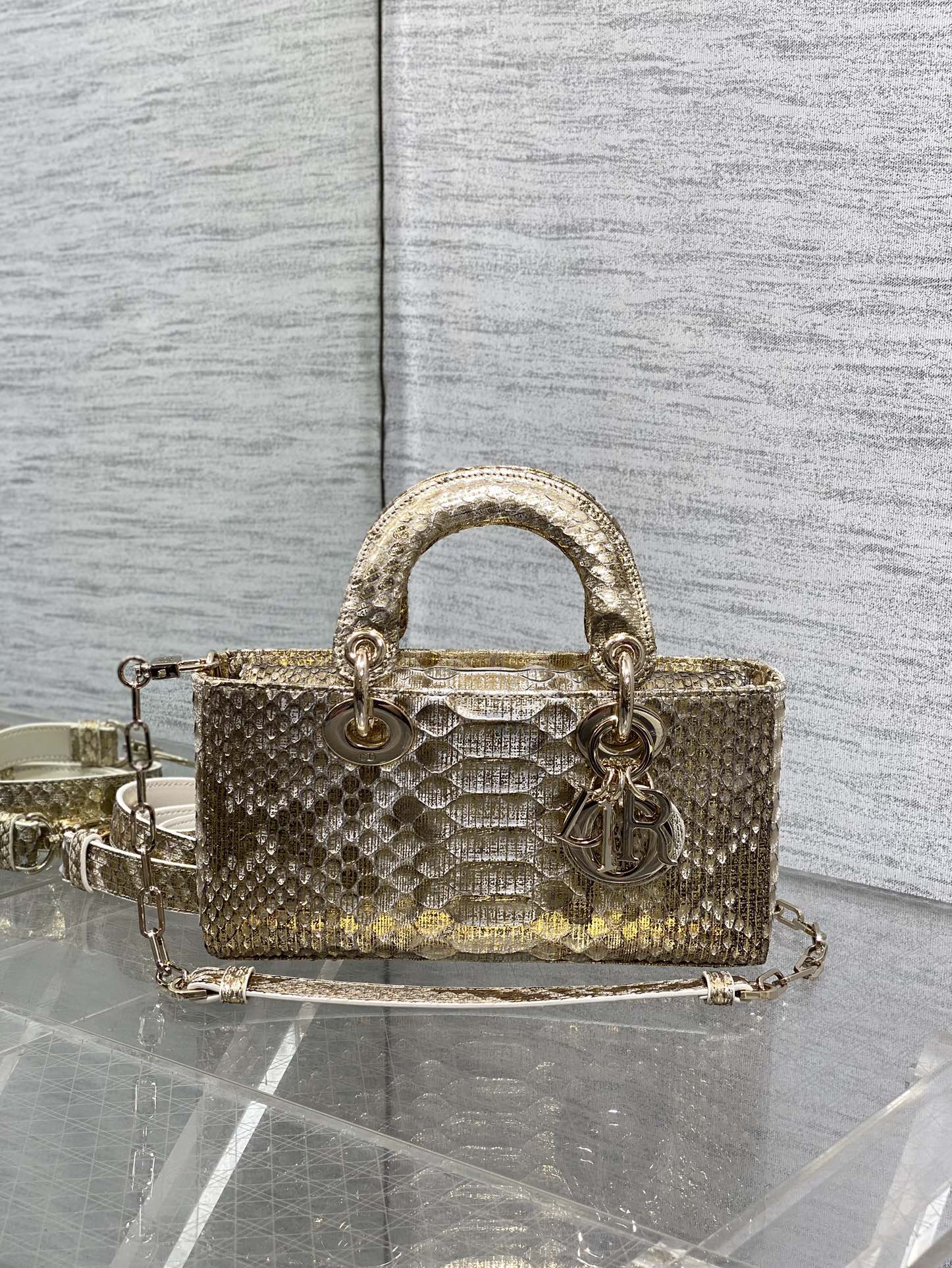 Dior Lady horizontal rare snakeskin Lady Dior bag